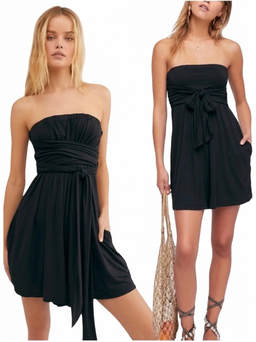 Free People Black Convertible Multi Way Romper XS Beach Redondo NWOT Resortwear